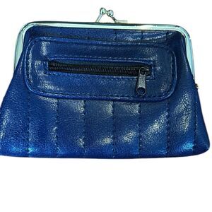 GOLD COAST blue Leather Kiss Lock Change Purse Wallet